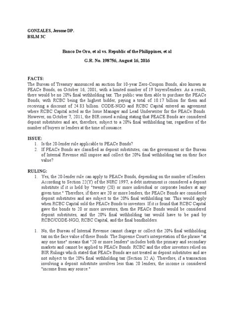 BANCO DE ORO, ET AL VS Republic of the Philippines, et al G.R. No.